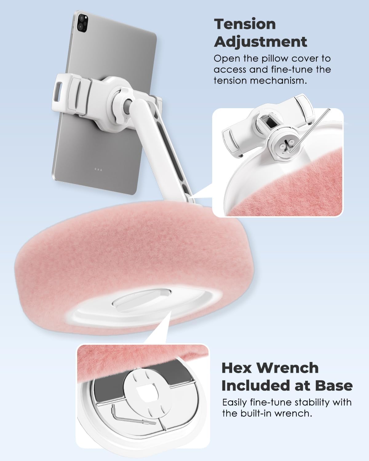 Versatile Pink Tablet & Kindle Pillow Stand - Perfect for Reading and Video Watching on Bed, Compatible with 4-11" Devices