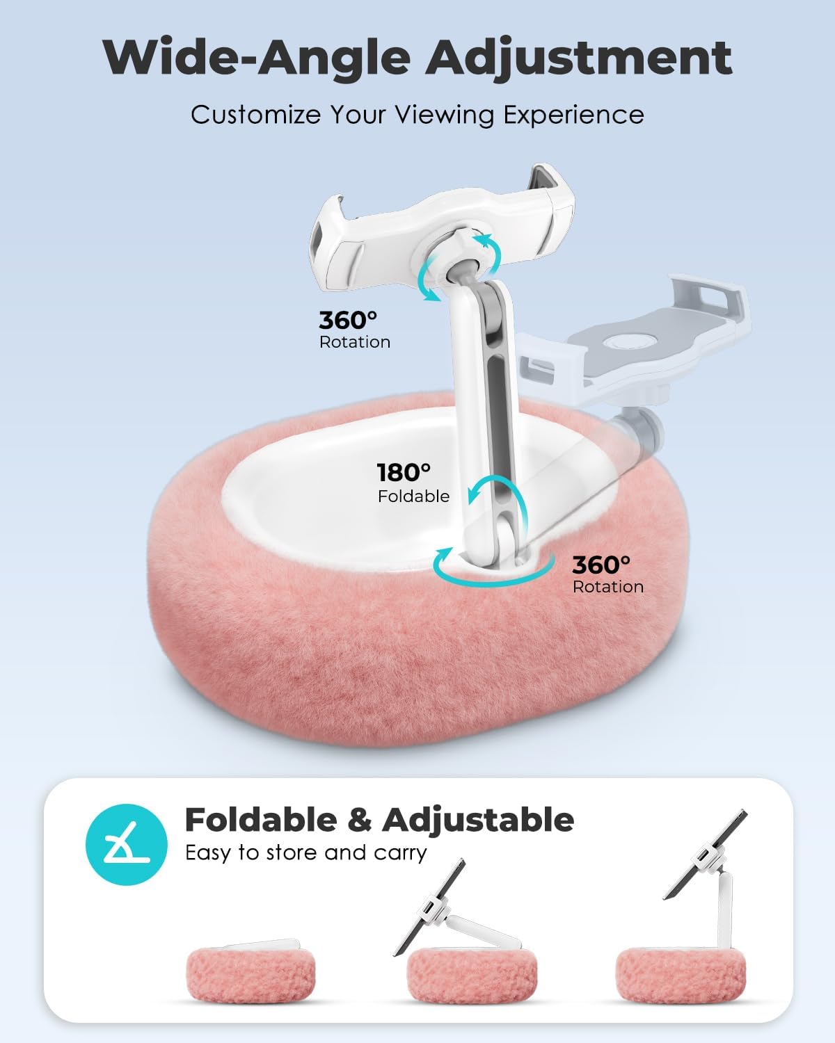 Versatile Pink Tablet & Kindle Pillow Stand - Perfect for Reading and Video Watching on Bed, Compatible with 4-11" Devices