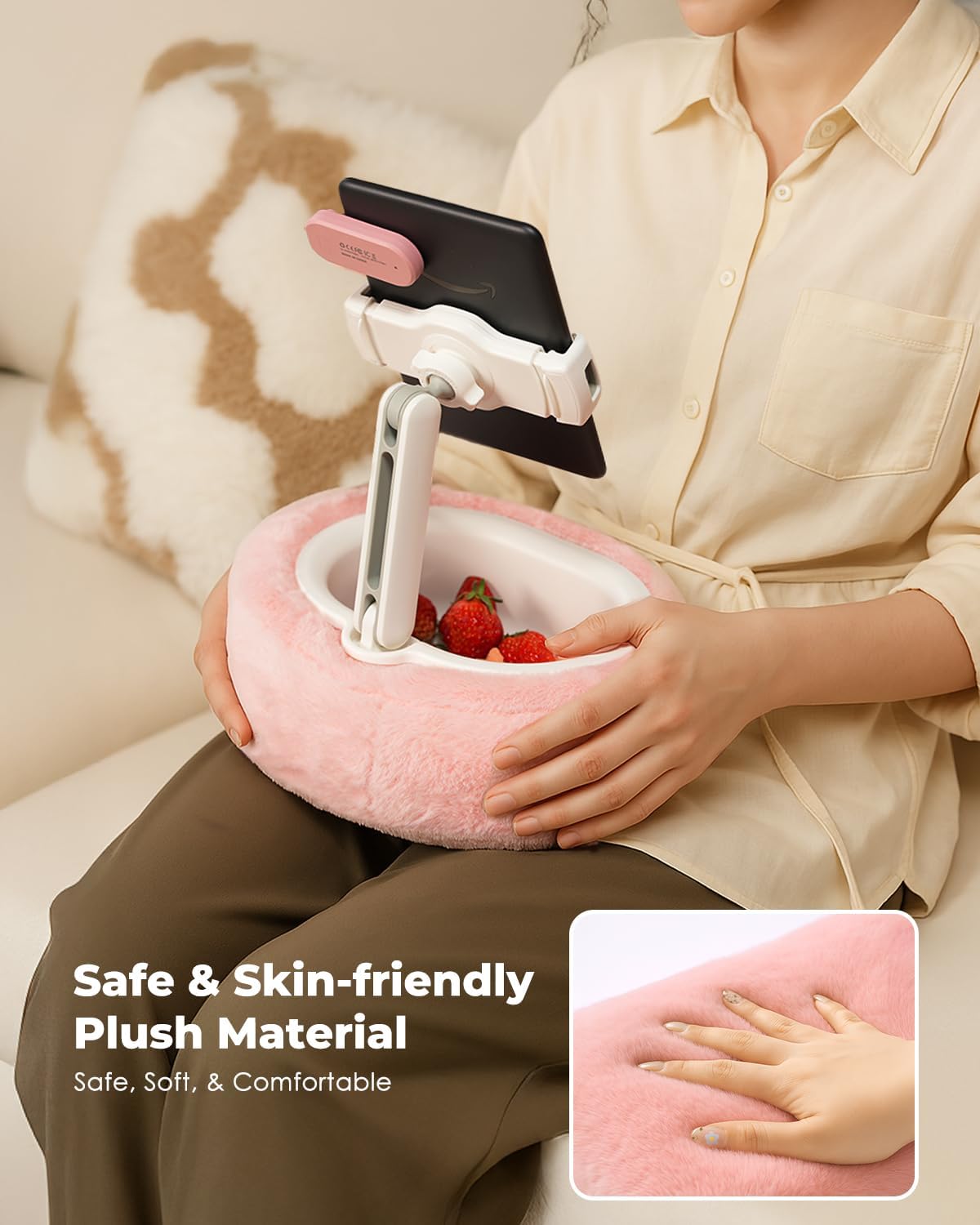 Versatile Pink Tablet & Kindle Pillow Stand - Perfect for Reading and Video Watching on Bed, Compatible with 4-11" Devices