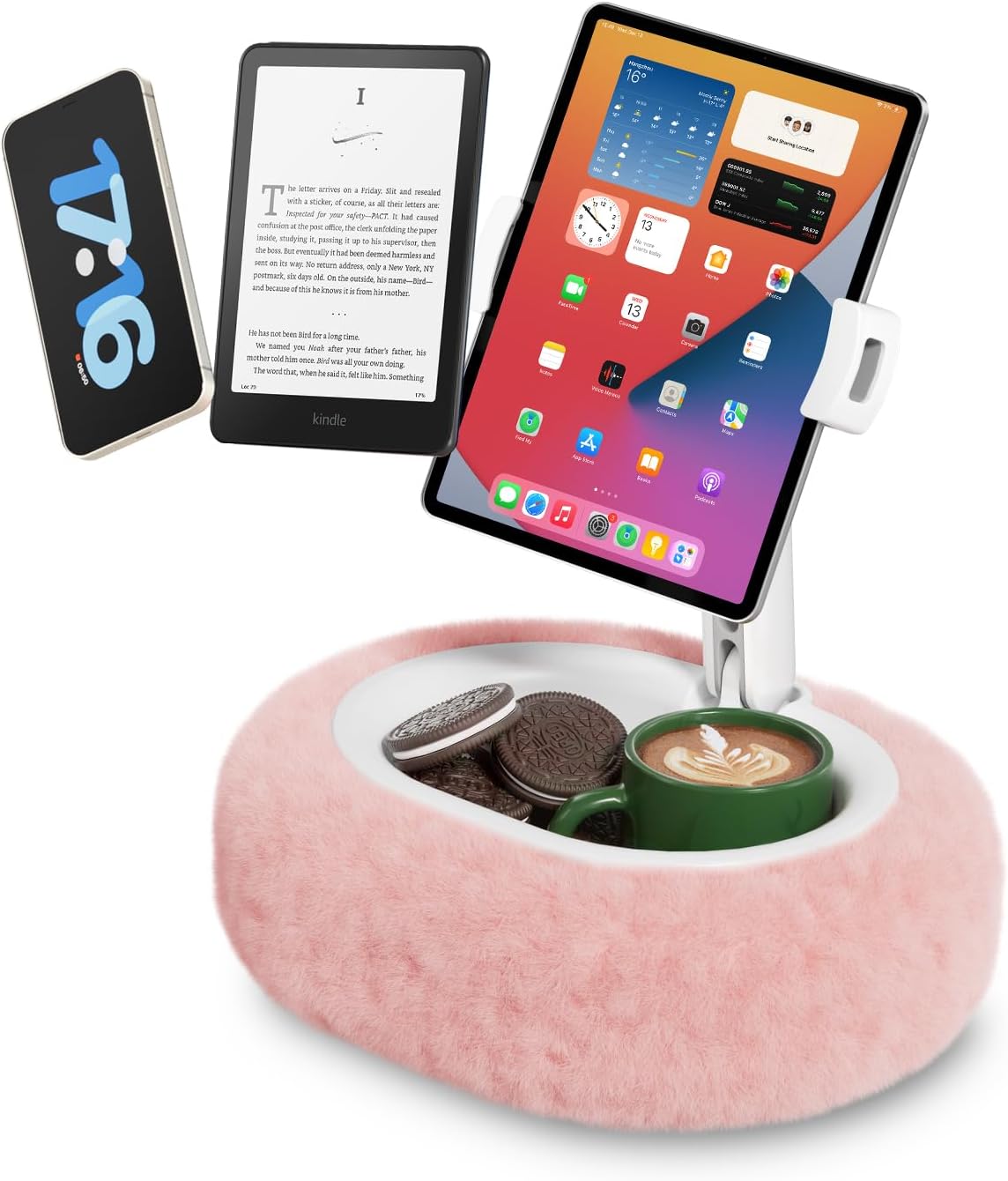 Versatile Pink Tablet & Kindle Pillow Stand - Perfect for Reading and Video Watching on Bed, Compatible with 4-11" Devices