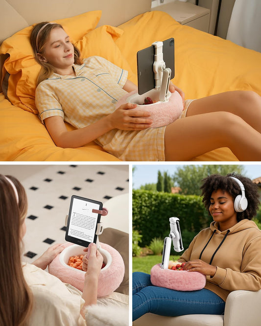 Versatile Pink Tablet & Kindle Pillow Stand - Perfect for Reading and Video Watching on Bed, Compatible with 4-11" Devices